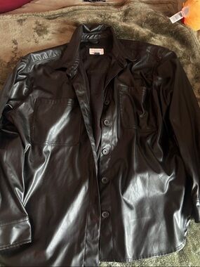 American Eagle Outfitters Black Faux Leather Button-Up Jacket